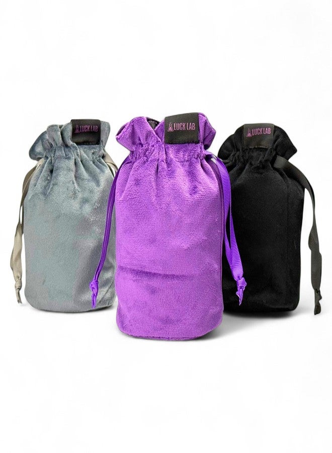 Luck Lab Velvet Drawstring Dice Bag - Set of Three Colors - Dungeons and Dragons Fabric/Standing Cotton Fabric Dice Bags/D&D Dice Pouch/Small Pouch/Velvet Jewelry Bag (Purple, Black, Grey) - Image 1